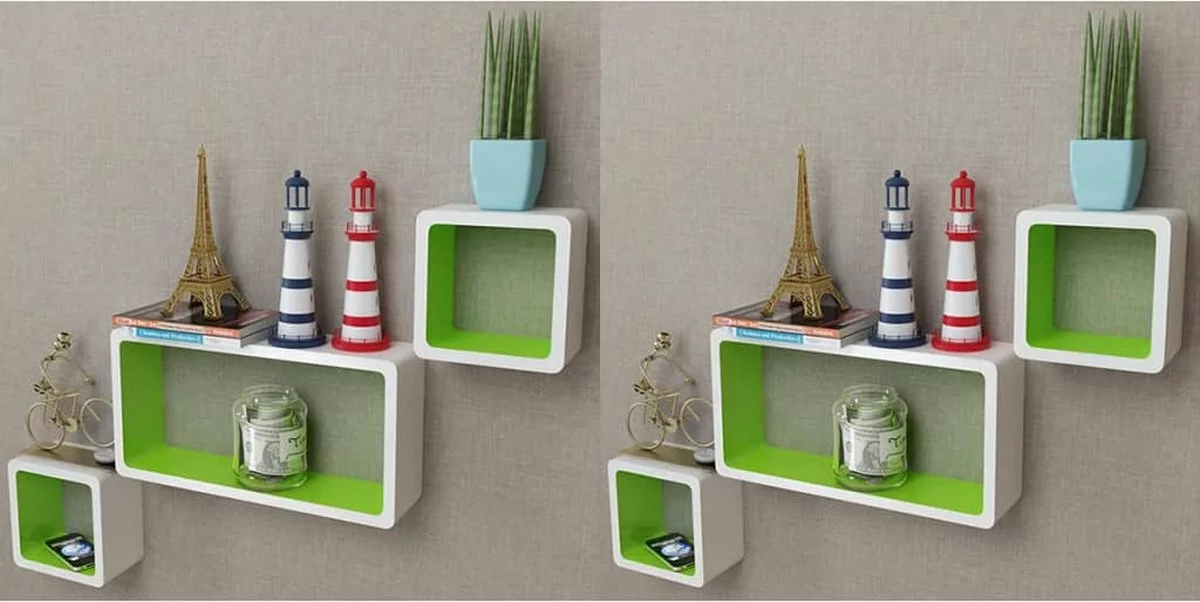Furniture Limited - Wandplanken Kubus 6 St Wit En Groen 5 Furniture Limited - Wandplanken Kubus 6 St Wit En Groen - Afbeelding 3