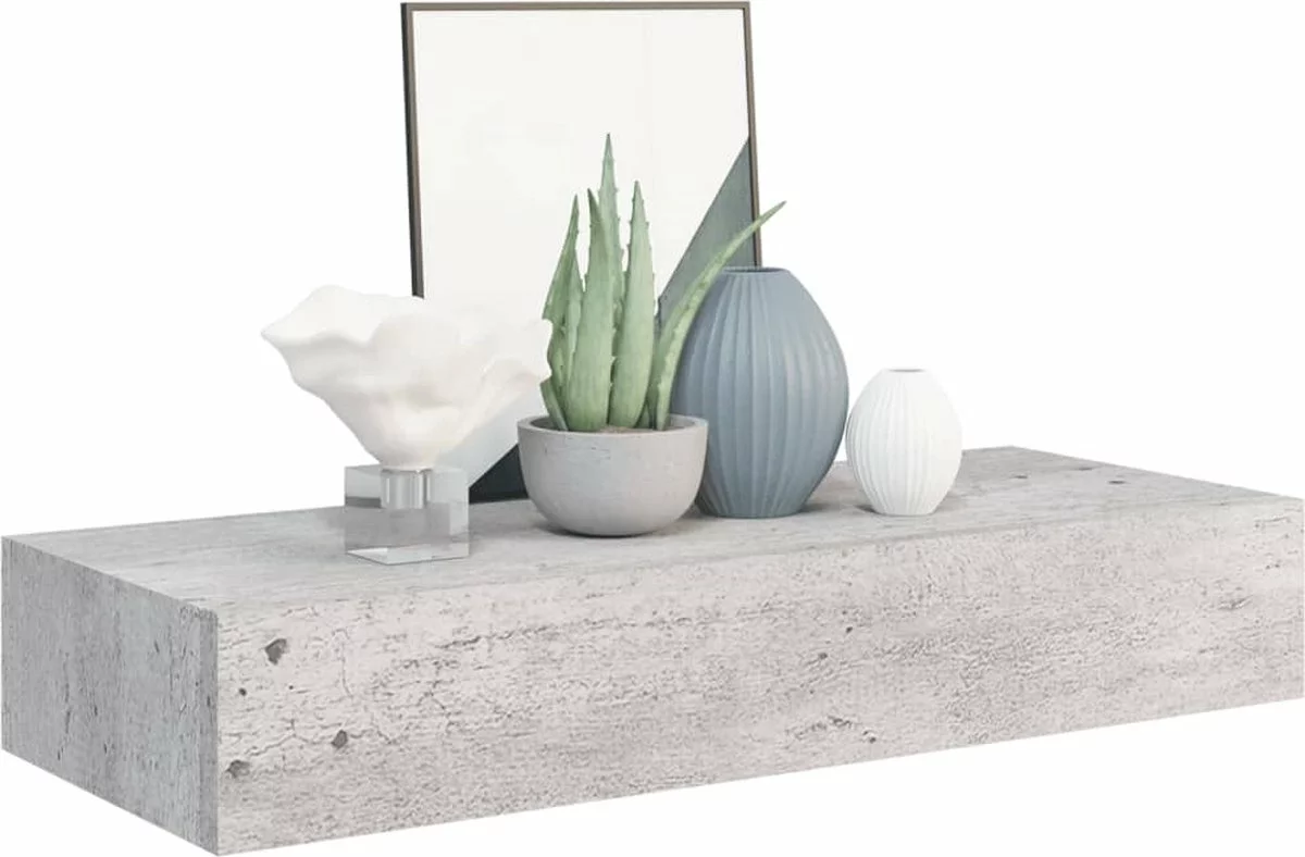 Furniture Limited - Wandschappen 2 St Met Lade 60x23,5x10 Cm MDF Betongrijs 7 Furniture Limited - Wandschappen 2 St Met Lade 60x23,5x10 Cm MDF Betongrijs - Afbeelding 5