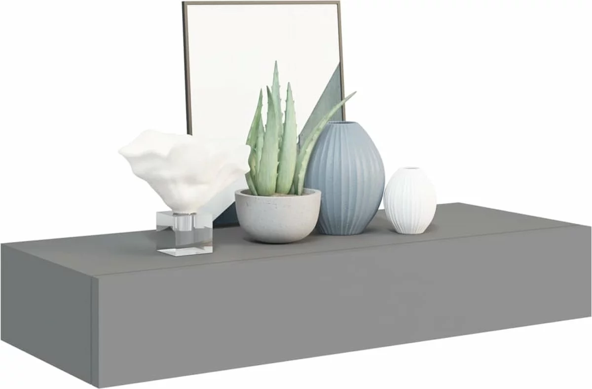 Furniture Limited - Wandschap Met Lade 60x23,5x10 Cm MDF Grijs 7 Furniture Limited - Wandschap Met Lade 60x23,5x10 Cm MDF Grijs - Afbeelding 5