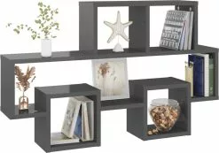 Furniture Limited - Wandschap Auto-vormig 82x15x51 Cm Spaanplaat Hoogglans Grijs -DECORATIE Winkel 1200x840