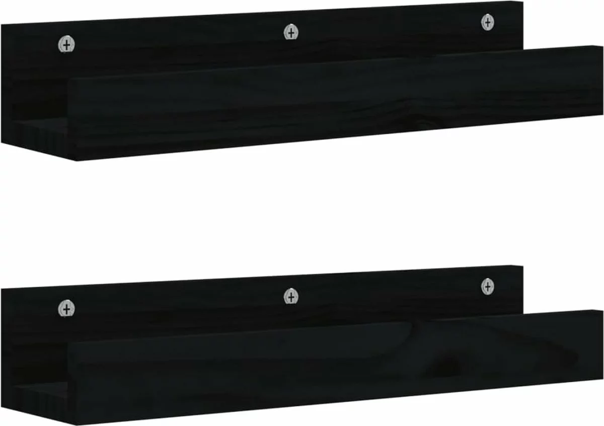 Furniture Limited - Wandschappen 2 St 50x12x9 Cm Massief Grenenhout Zwart 10 Furniture Limited - Wandschappen 2 St 50x12x9 Cm Massief Grenenhout Zwart - Afbeelding 8