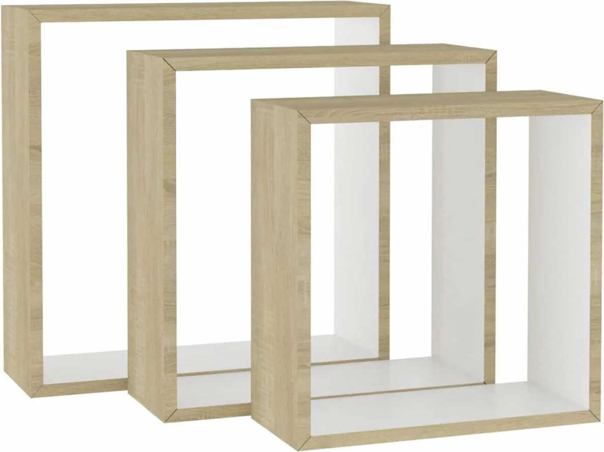 Furniture Limited - Wandschappen Kubus 3 St Wit En Sonoma Eikenkleurig 9 Furniture Limited - Wandschappen Kubus 3 St Wit En Sonoma Eikenkleurig - Afbeelding 7