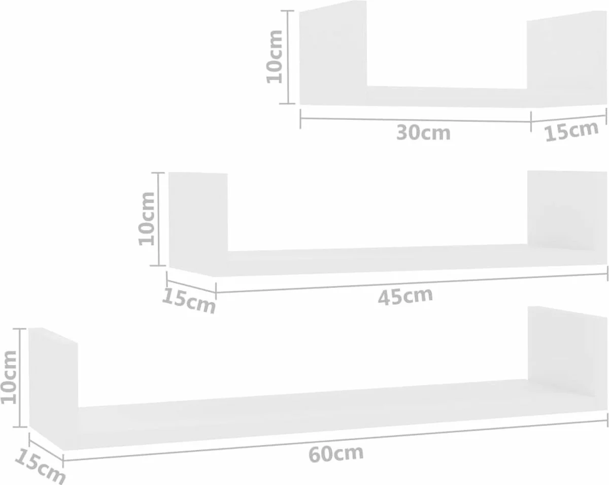 Furniture Limited - Wandschappen 3 St Bewerkt Hout Wit 6 Furniture Limited - Wandschappen 3 St Bewerkt Hout Wit - Afbeelding 4