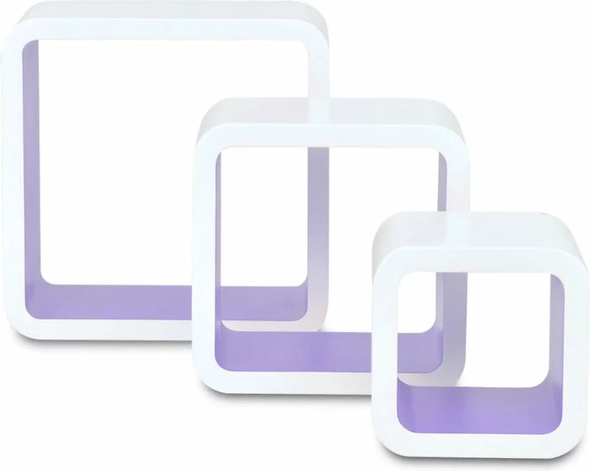 Furniture Limited - Wandplanken Kubus 6 St Wit En Paars 7 Furniture Limited - Wandplanken Kubus 6 St Wit En Paars - Afbeelding 5