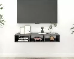 Furniture Limited - Wandschap 102x30x17 Cm Spaanplaat Hoogglans Grijs