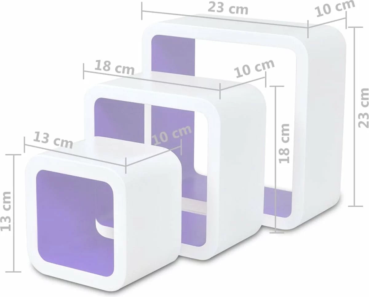 Furniture Limited - Wandplanken Kubus 6 St Wit En Paars 5 Furniture Limited - Wandplanken Kubus 6 St Wit En Paars - Afbeelding 3