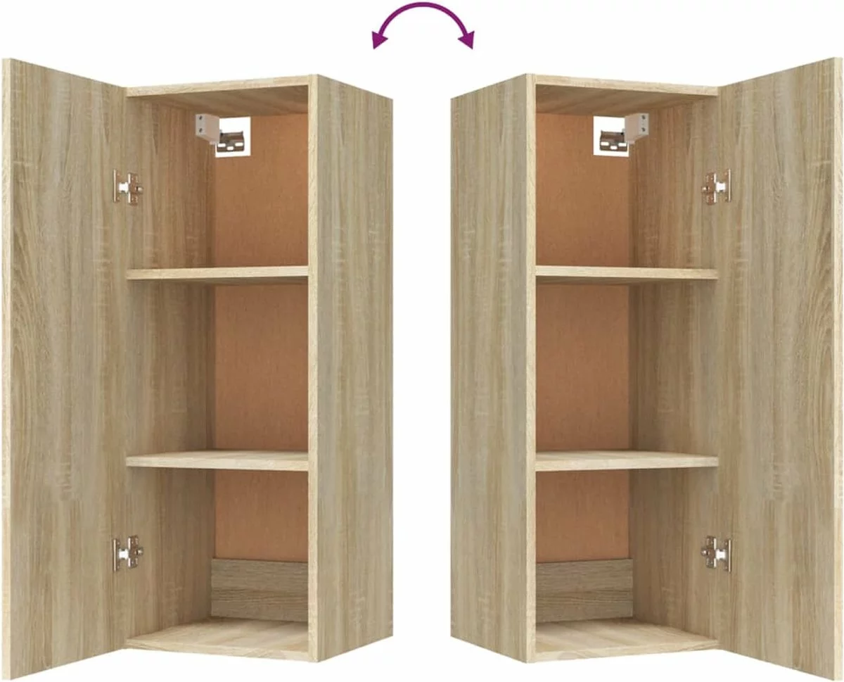 Furniture Limited - Wandkast 34,5x34x90 Cm Bewerkt Hout Sonoma Eikenkleurig 5 Furniture Limited - Wandkast 34,5x34x90 Cm Bewerkt Hout Sonoma Eikenkleurig - Afbeelding 3