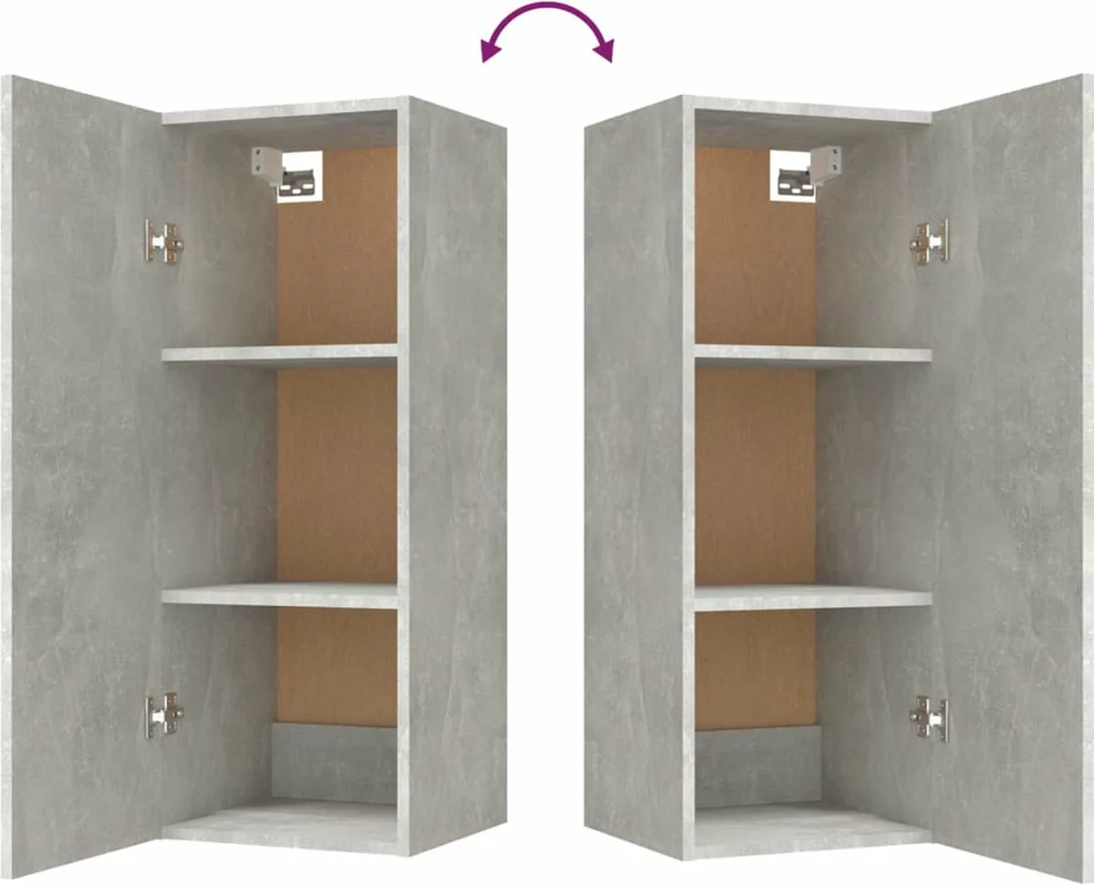 Furniture Limited - Wandkast 34,5x34x90 Cm Bewerkt Hout Betongrijs 10 Furniture Limited - Wandkast 34,5x34x90 Cm Bewerkt Hout Betongrijs - Afbeelding 8