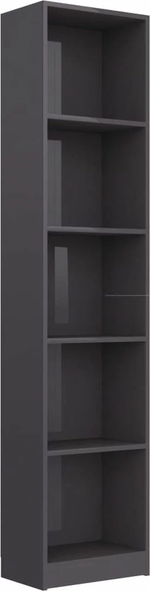 Furniture Limited - Boekenkast 5 Schappen 40x24x175 Cm Bewerkt Hout Hoogglans Grijs 7 Furniture Limited - Boekenkast 5 Schappen 40x24x175 Cm Bewerkt Hout Hoogglans Grijs - Afbeelding 5