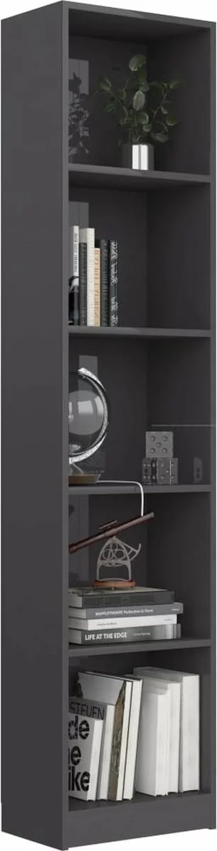 Furniture Limited - Boekenkast 5 Schappen 40x24x175 Cm Bewerkt Hout Hoogglans Grijs 8 Furniture Limited - Boekenkast 5 Schappen 40x24x175 Cm Bewerkt Hout Hoogglans Grijs - Afbeelding 6