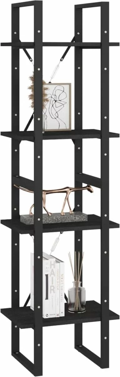 Furniture Limited - Boekenkast Met 4 Schappen 40x30x140 Cm Massief Grenenhout Zwart 6 Furniture Limited - Boekenkast Met 4 Schappen 40x30x140 Cm Massief Grenenhout Zwart - Afbeelding 4