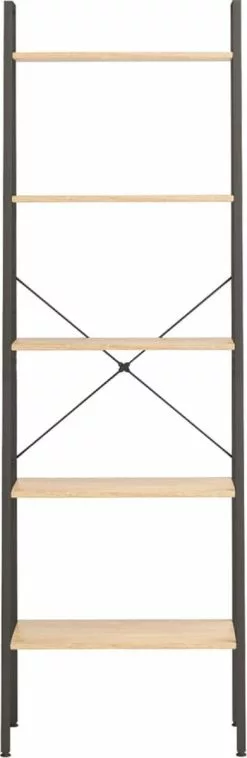 Furniture Limited - Ladderrek Met 5 Schappen 56x35x174 Cm Lichtbruin En Zwart -DECORATIE Winkel 391x1200