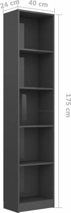Furniture Limited - Boekenkast 5 Schappen 40x24x175 Cm Bewerkt Hout Hoogglans Grijs 11 Furniture Limited - Boekenkast 5 Schappen 40x24x175 Cm Bewerkt Hout Hoogglans Grijs -DECORATIE Winkel 405x1200 1