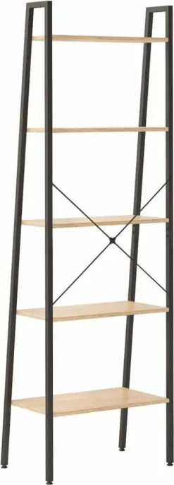 Furniture Limited - Ladderrek Met 5 Schappen 56x35x174 Cm Lichtbruin En Zwart -DECORATIE Winkel 432x1200 1