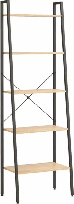 Furniture Limited - Ladderrek Met 5 Schappen 56x35x174 Cm Lichtbruin En Zwart -DECORATIE Winkel 436x1200 1