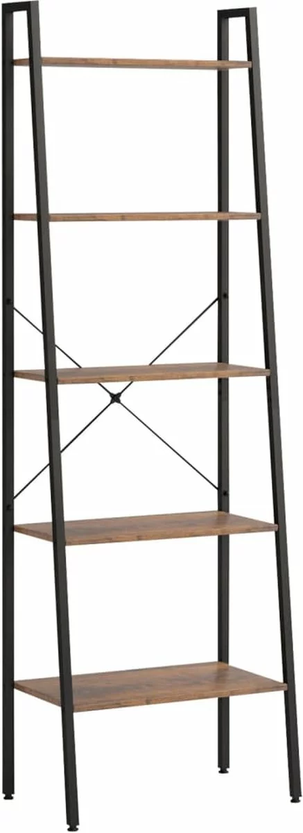 Furniture Limited - Ladderrek Met 5 Schappen 56x35x174 Cm Donkerbruin En Zwart 3 Furniture Limited - Ladderrek Met 5 Schappen 56x35x174 Cm Donkerbruin En Zwart
