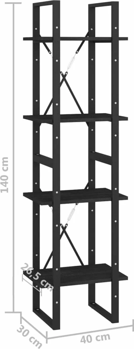 Furniture Limited - Boekenkast Met 4 Schappen 40x30x140 Cm Massief Grenenhout Zwart 8 Furniture Limited - Boekenkast Met 4 Schappen 40x30x140 Cm Massief Grenenhout Zwart - Afbeelding 6