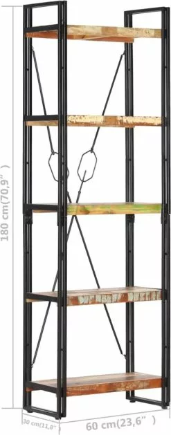 Furniture Limited - Boekenkast Met 5 Schappen 60x30x180 Cm Massief Gerecycled Hout 14 Furniture Limited - Boekenkast Met 5 Schappen 60x30x180 Cm Massief Gerecycled Hout -DECORATIE Winkel 471x1200