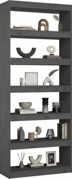 Furniture Limited - Boekenkast/kamerscherm 80x30x199,5 Cm Massief Grenenhout Grijs -DECORATIE Winkel 485x1200