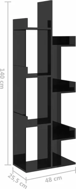 Furniture Limited - Boekenkast 48x25,5x140 Cm Spaanplaat Hoogglans Zwart 11 Furniture Limited - Boekenkast 48x25,5x140 Cm Spaanplaat Hoogglans Zwart -DECORATIE Winkel 487x1200 1