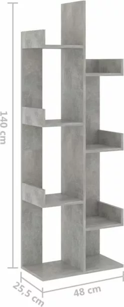 Furniture Limited - Boekenkast 48x25,5x140 Cm Spaanplaat Betongrijs -DECORATIE Winkel 487x1200