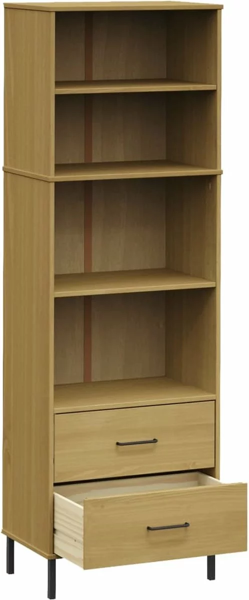 Furniture Limited - Boekenkast Met 2 Lades OSLO 60x35x180 Cm Massief Hout Bruin 4 Furniture Limited - Boekenkast Met 2 Lades OSLO 60x35x180 Cm Massief Hout Bruin - Afbeelding 2