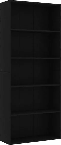 Furniture Limited - Boekenkast Met 5 Schappen 80x30x189 Cm Spaanplaat Zwart