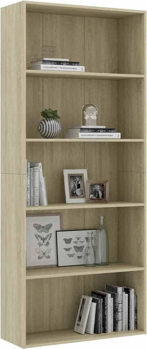 Furniture Limited - Boekenkast Met 5 Schappen 80x30x189 Cm Spaanplaat Sonoma Eiken 6 Furniture Limited - Boekenkast Met 5 Schappen 80x30x189 Cm Spaanplaat Sonoma Eiken - Afbeelding 4
