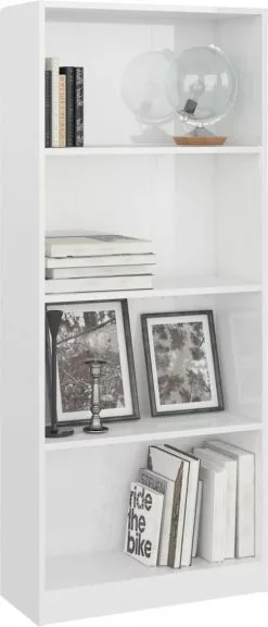 Furniture Limited - Boekenkast 4 Schappen 60x24x142 Cm Bewerkt Hout Hoogglans Wit -DECORATIE Winkel 515x1200