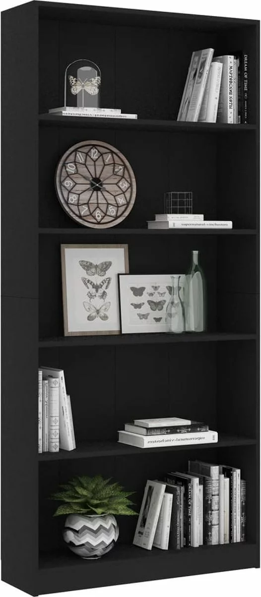 Furniture Limited - Boekenkast Met 5 Schappen 80x24x175 Cm Bewerkt Hout Zwart 6 Furniture Limited - Boekenkast Met 5 Schappen 80x24x175 Cm Bewerkt Hout Zwart - Afbeelding 4