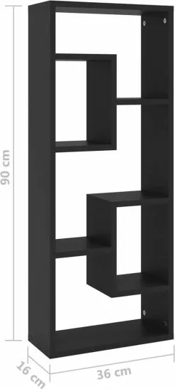 Furniture Limited - Wandschap 36x16x90 Cm Spaanplaat Zwart -DECORATIE Winkel 542x1200 1