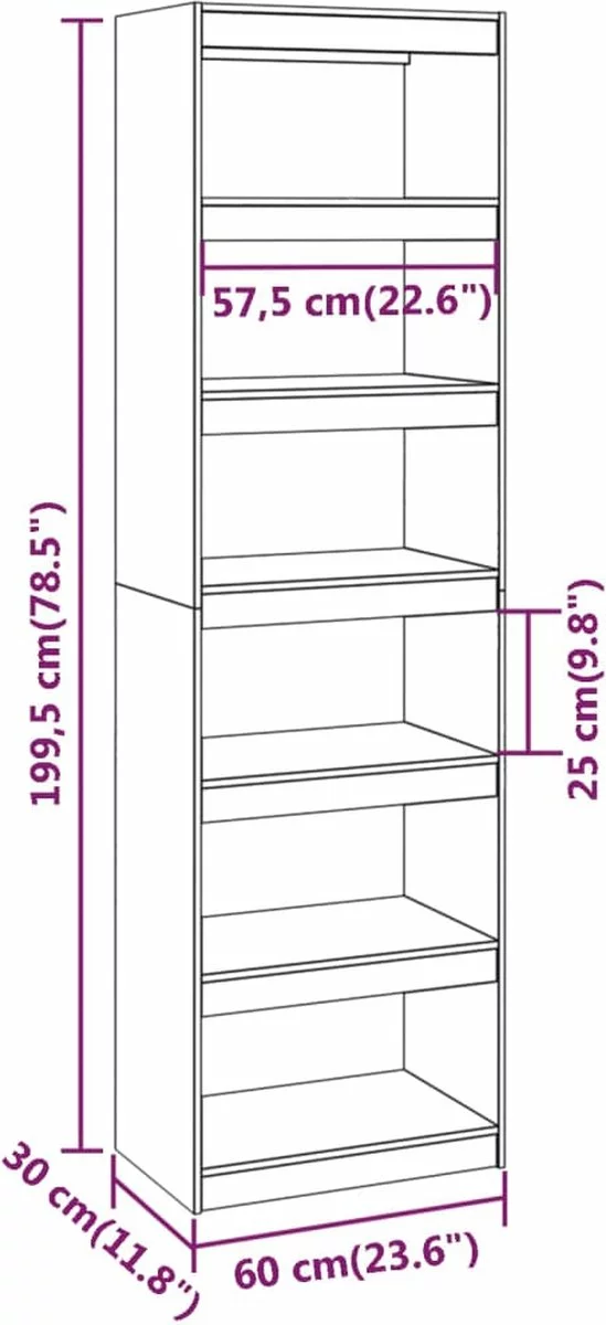 Furniture Limited - Boekenkast/kamerscherm 60x30x199,5 Cm Grenenhout Honingbruin 9 Furniture Limited - Boekenkast/kamerscherm 60x30x199,5 Cm Grenenhout Honingbruin - Afbeelding 7