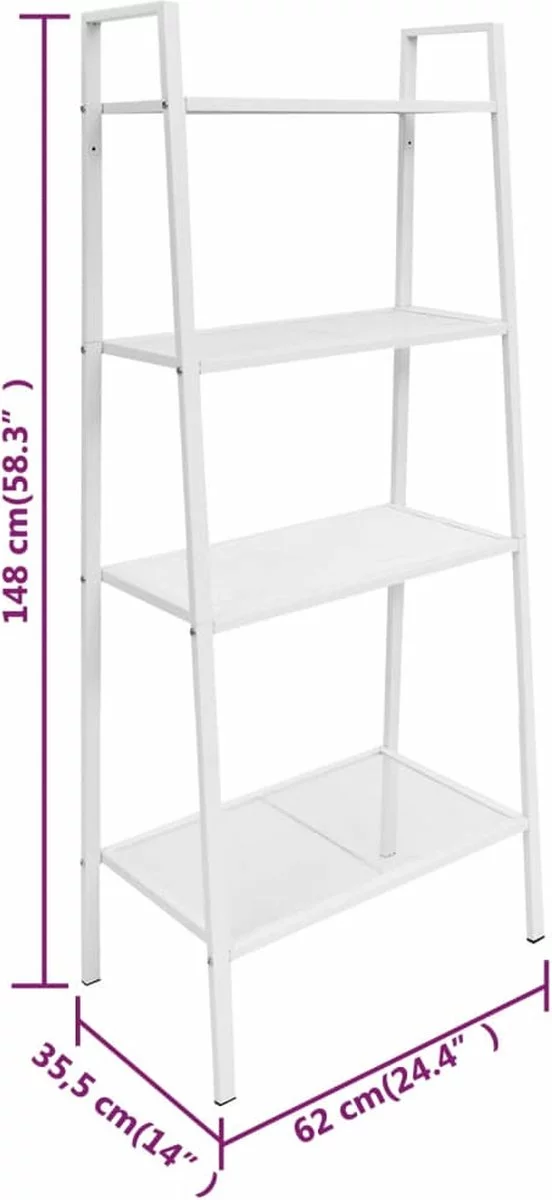 Furniture Limited - Ladder Boekenkast 4 Schappen Metaal Wit 6 Furniture Limited - Ladder Boekenkast 4 Schappen Metaal Wit - Afbeelding 4