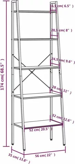 Furniture Limited - Ladderrek Met 5 Schappen 56x35x174 Cm Donkerbruin En Zwart 16 Furniture Limited - Ladderrek Met 5 Schappen 56x35x174 Cm Donkerbruin En Zwart -DECORATIE Winkel 555x1200 2