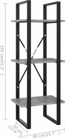 Furniture Limited - Boekenkast Met 3 Schappen 40x30x105 Cm Spaanplaat Betongrijs -DECORATIE Winkel 560x1200 2