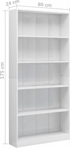 Furniture Limited - Boekenkast 5 Schappen 80x24x175 Cm Bewerkt Hout Hoogglans Wit -DECORATIE Winkel 569x1200 2