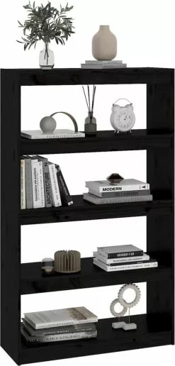 Furniture Limited - Boekenkast/kamerscherm 80x30x135,5 Cm Massief Grenenhout Zwart 17 Furniture Limited - Boekenkast/kamerscherm 80x30x135,5 Cm Massief Grenenhout Zwart -DECORATIE Winkel 574x1200