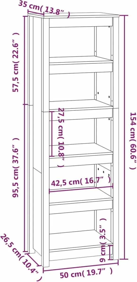 Furniture Limited - Boekenkast 50x35x154 Cm Massief Grenenhout Zwart 9 Furniture Limited - Boekenkast 50x35x154 Cm Massief Grenenhout Zwart - Afbeelding 7