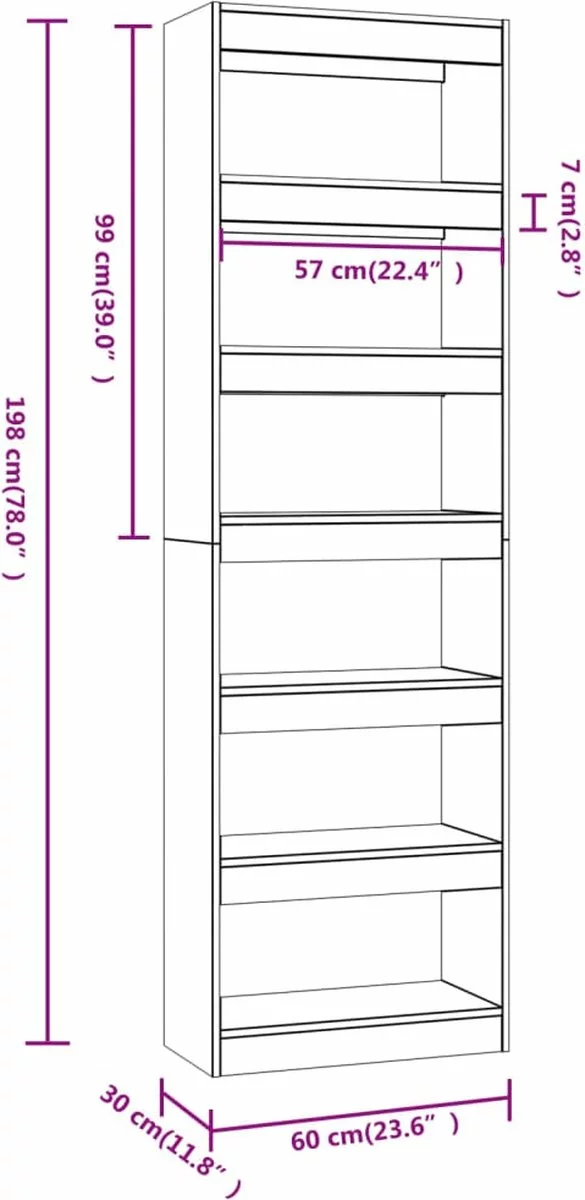 Furniture Limited - Boekenkast/kamerscherm 60x30x198 Cm Wit 4 Furniture Limited - Boekenkast/kamerscherm 60x30x198 Cm Wit - Afbeelding 2