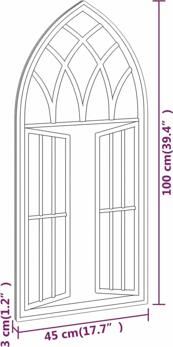 Furniture Limited - Spiegel 100x45 Cm Ijzer Zwart 6 Furniture Limited - Spiegel 100x45 Cm Ijzer Zwart - Afbeelding 4