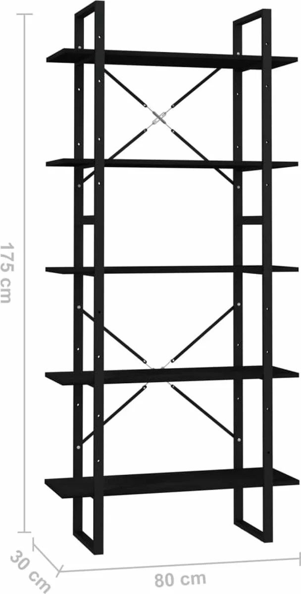 Furniture Limited - Boekenkast Met 5 Schappen 80x30x175 Cm Grenenhout Zwart 7 Furniture Limited - Boekenkast Met 5 Schappen 80x30x175 Cm Grenenhout Zwart - Afbeelding 5