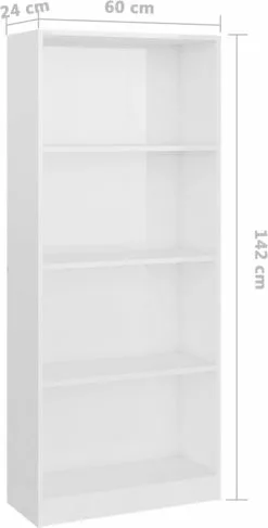 Furniture Limited - Boekenkast 4 Schappen 60x24x142 Cm Bewerkt Hout Hoogglans Wit -DECORATIE Winkel 609x1200 1