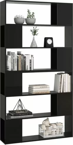 Furniture Limited - Boekenkast/kamerscherm 100x24x188 Cm Hoogglans Zwart -DECORATIE Winkel 611x1200