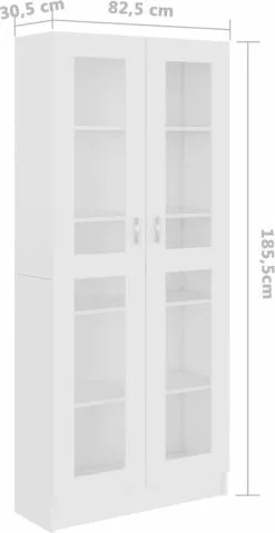Furniture Limited - Vitrinekast 82,5x30,5x185,5 Cm Spaanplaat Wit -DECORATIE Winkel 619x1200 6
