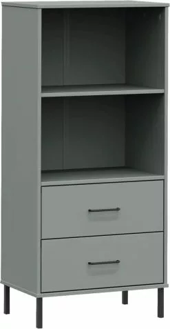 Furniture Limited - Boekenkast Met 2 Lades OSLO 60x35x128,5 Cm Massief Hout Grijs