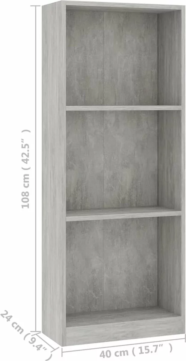 Furniture Limited - Boekenkast Met 3 Schappen 40x24x108 Cm Bewerkt Hout Betongrijs 5 Furniture Limited - Boekenkast Met 3 Schappen 40x24x108 Cm Bewerkt Hout Betongrijs - Afbeelding 3