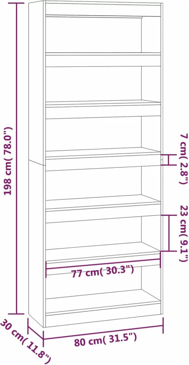 Furniture Limited - Boekenkast/kamerscherm 80x30x198 Cm Spaanplaat Bruineikenkleur 6 Furniture Limited - Boekenkast/kamerscherm 80x30x198 Cm Spaanplaat Bruineikenkleur - Afbeelding 4