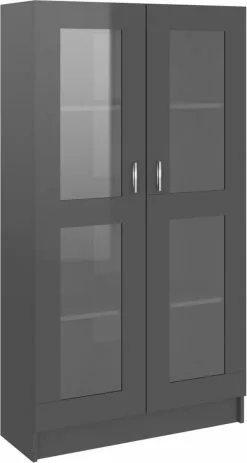 Furniture Limited - Vitrinekast 82,5x30,5x150 Cm Spaanplaat Hoogglans Grijs -DECORATIE Winkel 640x1200