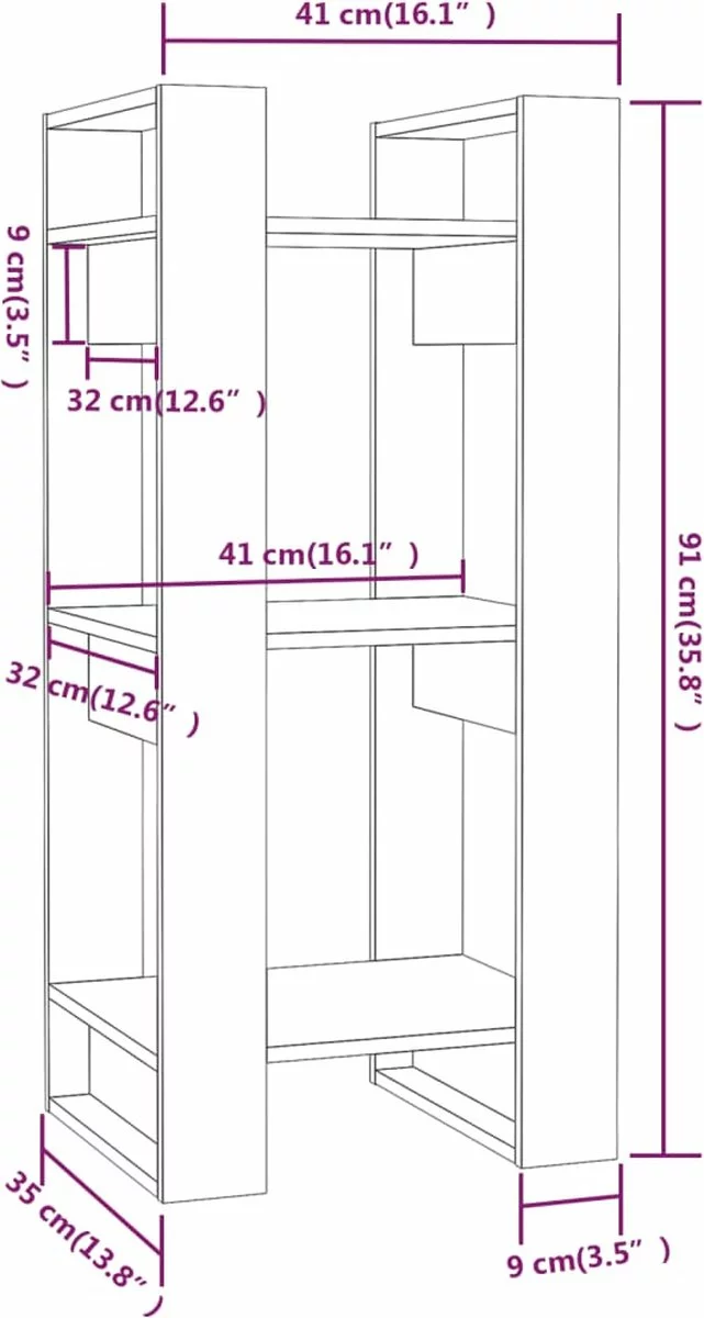Furniture Limited - Boekenkast/kamerscherm 41x35x91 Cm Massief Grenenhout Wit 9 Furniture Limited - Boekenkast/kamerscherm 41x35x91 Cm Massief Grenenhout Wit - Afbeelding 7