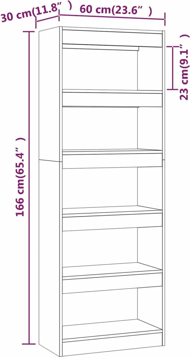 Furniture Limited - Boekenkast/kamerscherm 60x30x166 Cm Spaanplaat Gerookt Eiken 4 Furniture Limited - Boekenkast/kamerscherm 60x30x166 Cm Spaanplaat Gerookt Eiken - Afbeelding 2